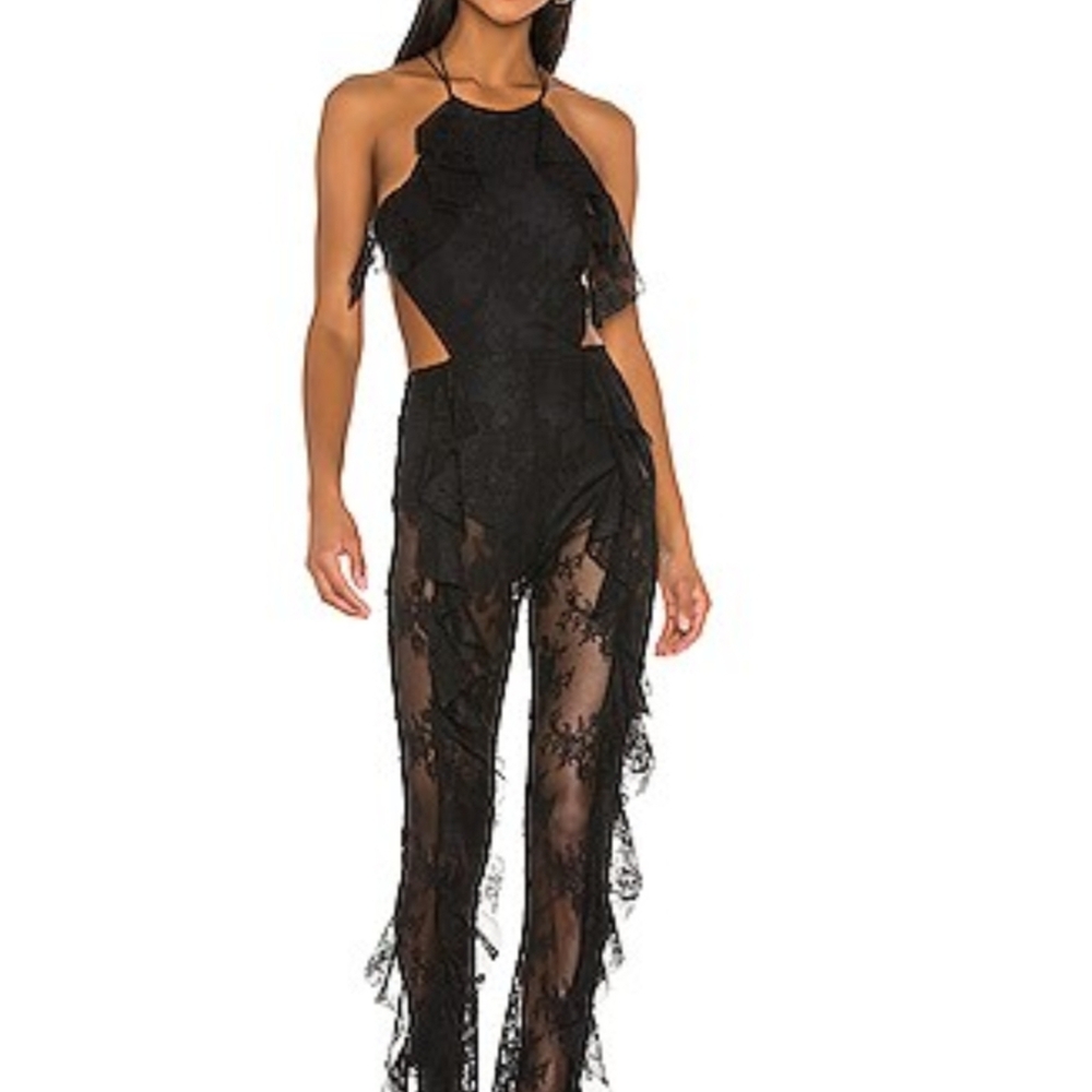 Chic Black Lace Halter Jumpsuit